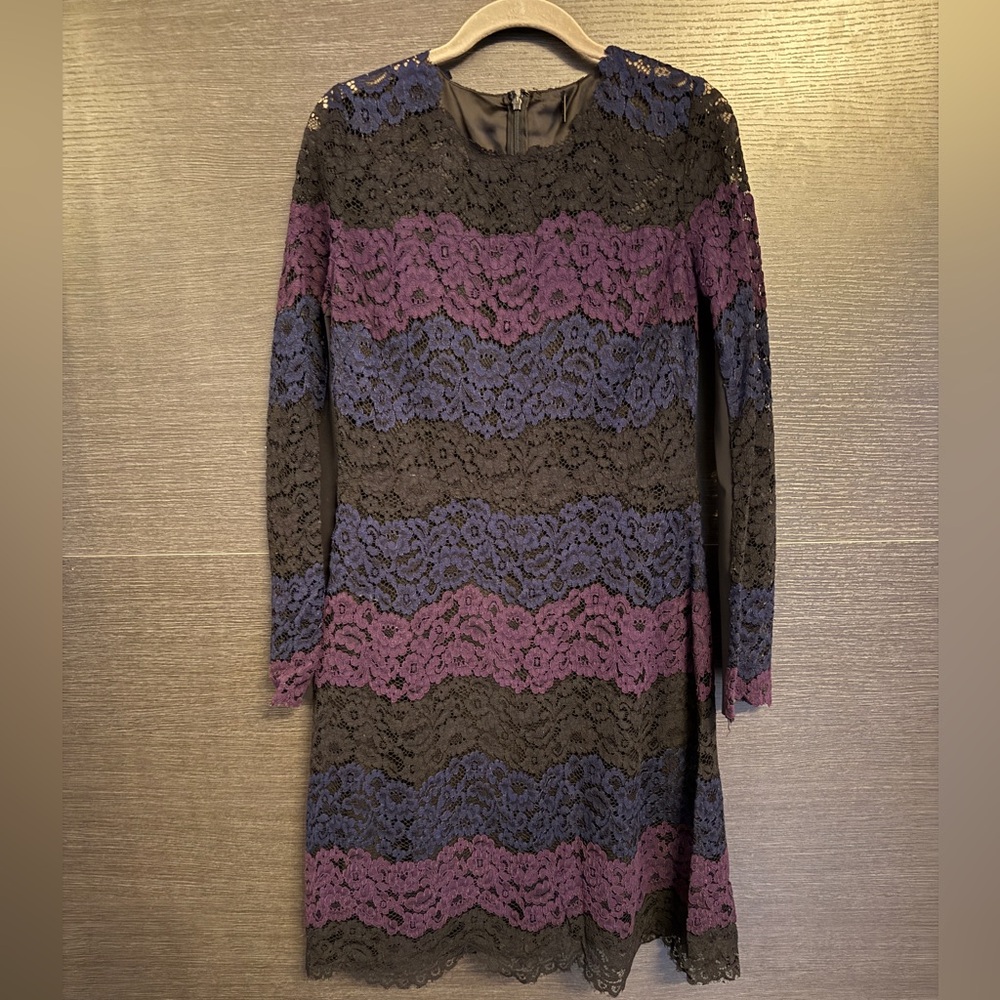Elie Tahari black, blue and Purple Lace Dress